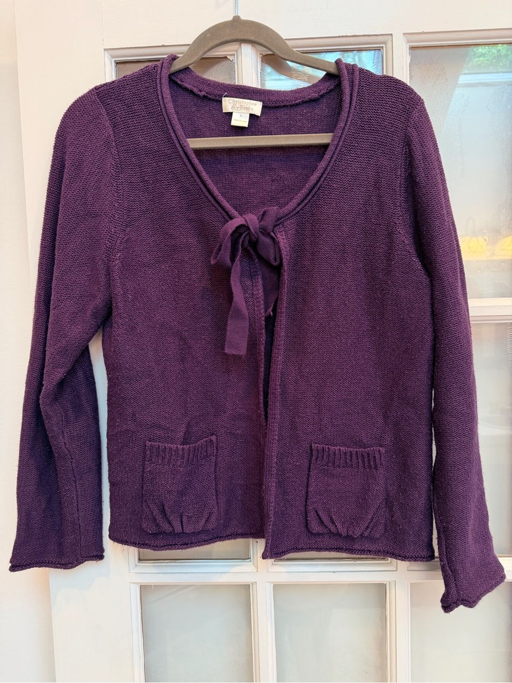 Vintage Christopher & Banks Y2K Purple Tie-Neck Knit Cardigan Sweater Size L